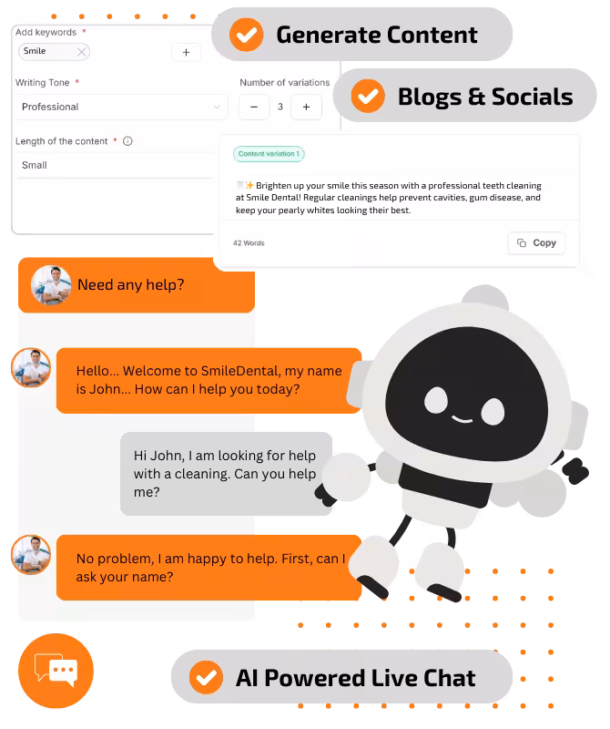 Utilise our AI to create content for your social media posts and blogs & build AI chat assistants to work 24/7 across your website and messaging channels.